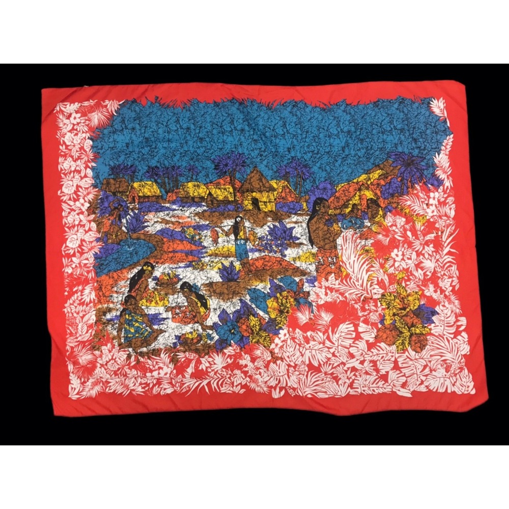Hawaii Tropical Scarf Wrap Sarong Hibiscus Red Village 59x44 Made in Italy